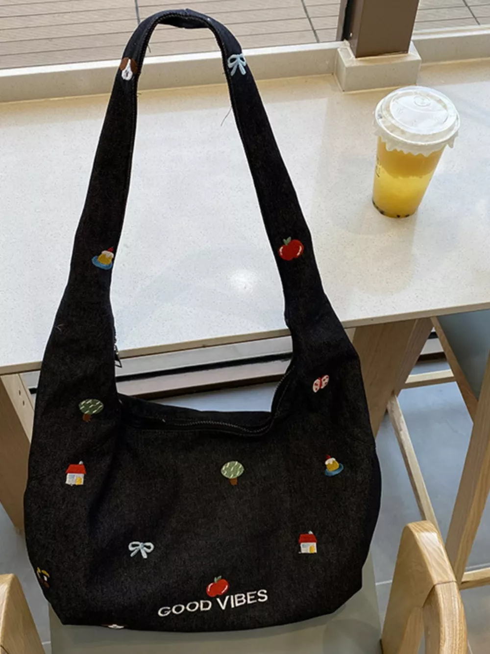 Embroidered Denim Crossbody Bag, image 2