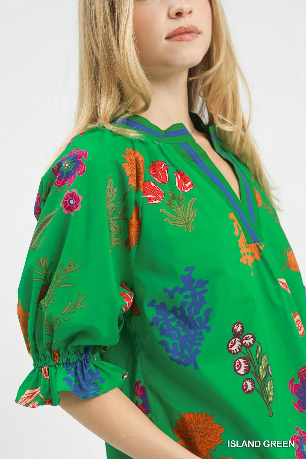 Floral Split Neck Puff Sleeve Top, image 4