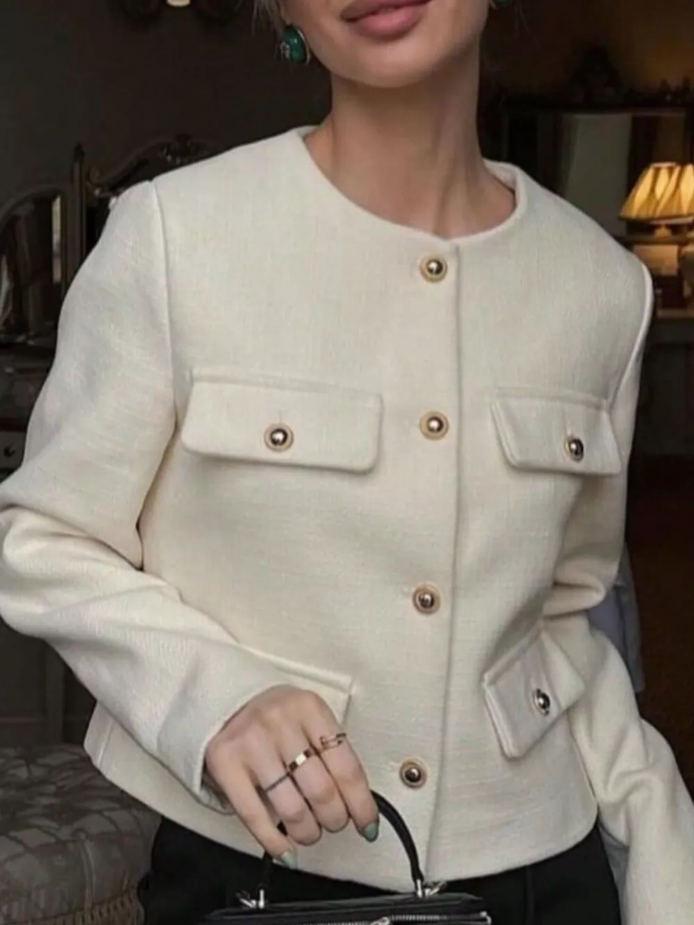 Tweed Button Up Cropped Outerwear, image 15