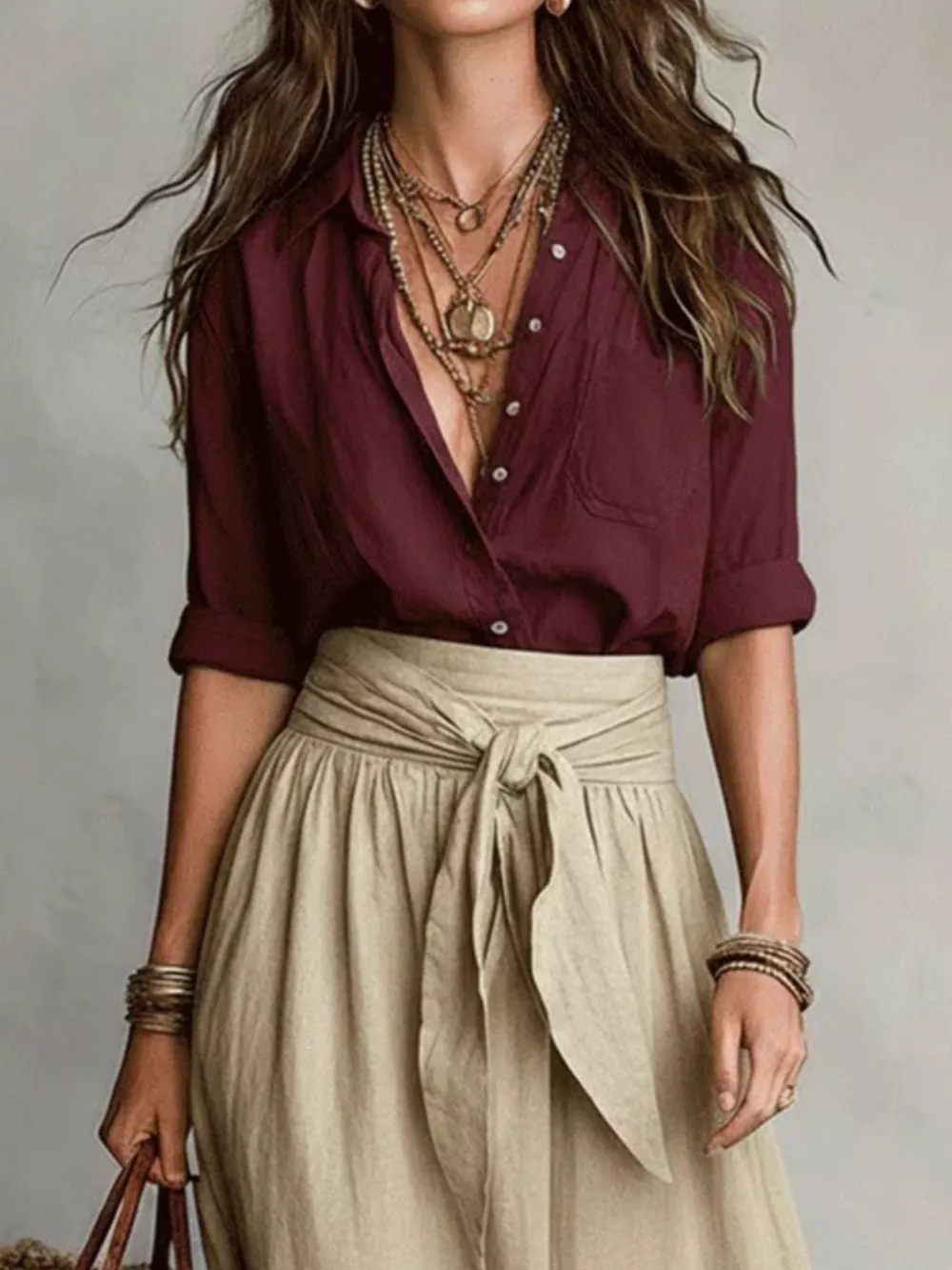 Full Size Button-Down Shirt and Skirt Set Plus Size, image 11
