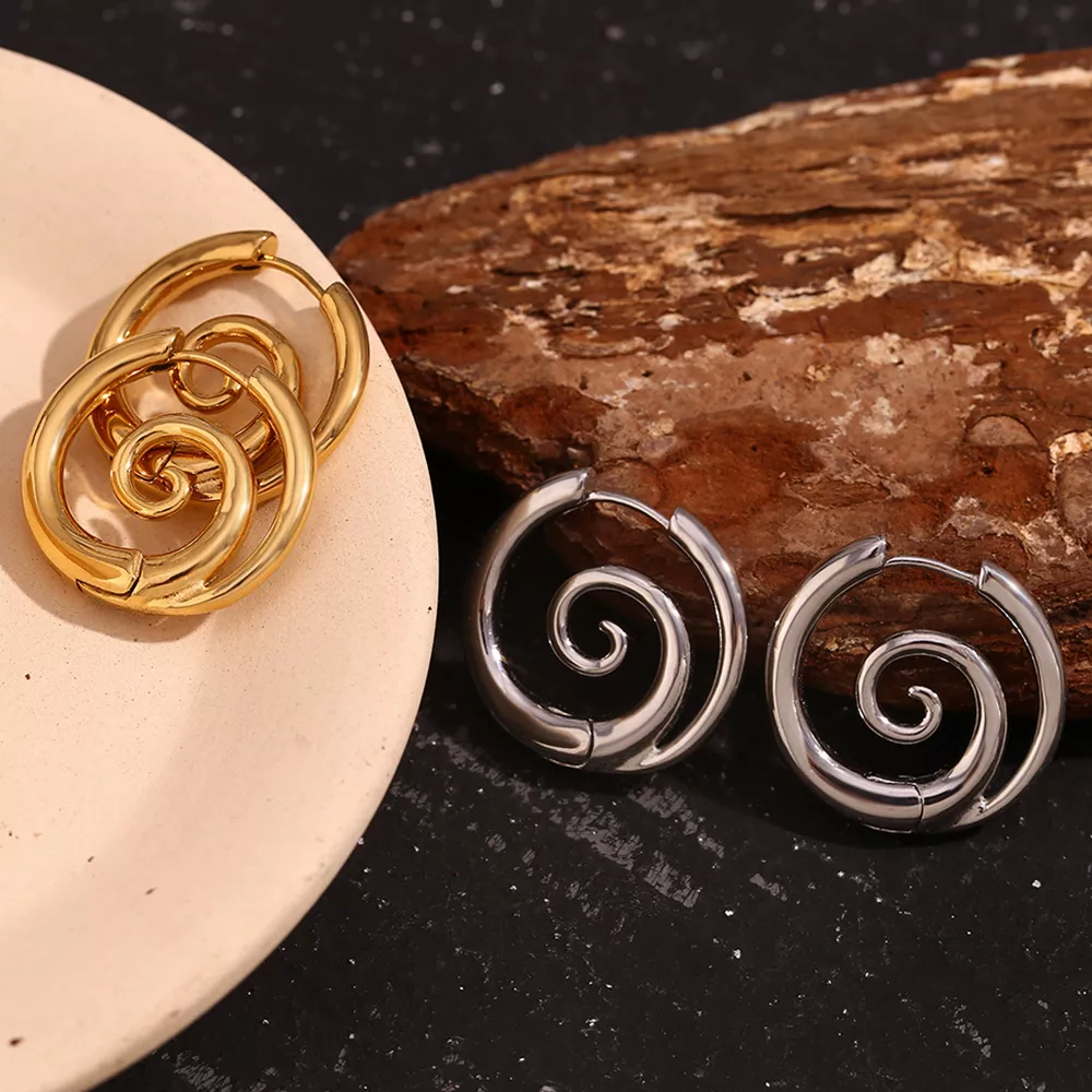 Stainless Steel Spiral Hoop Earrings, image 2