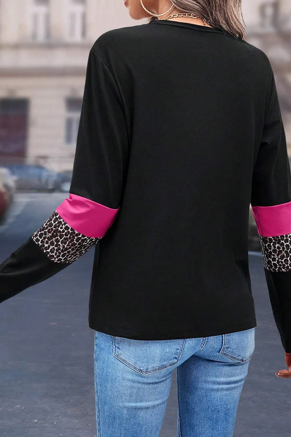 Leopard Round Neck Long Sleeve Blouse, image 7