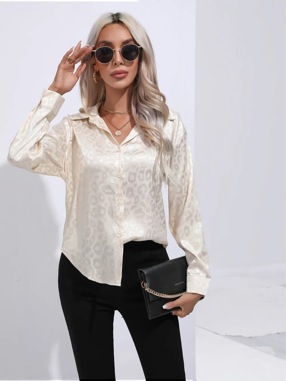 Leopard Collared Neck Long Sleeve Shirt, image 6