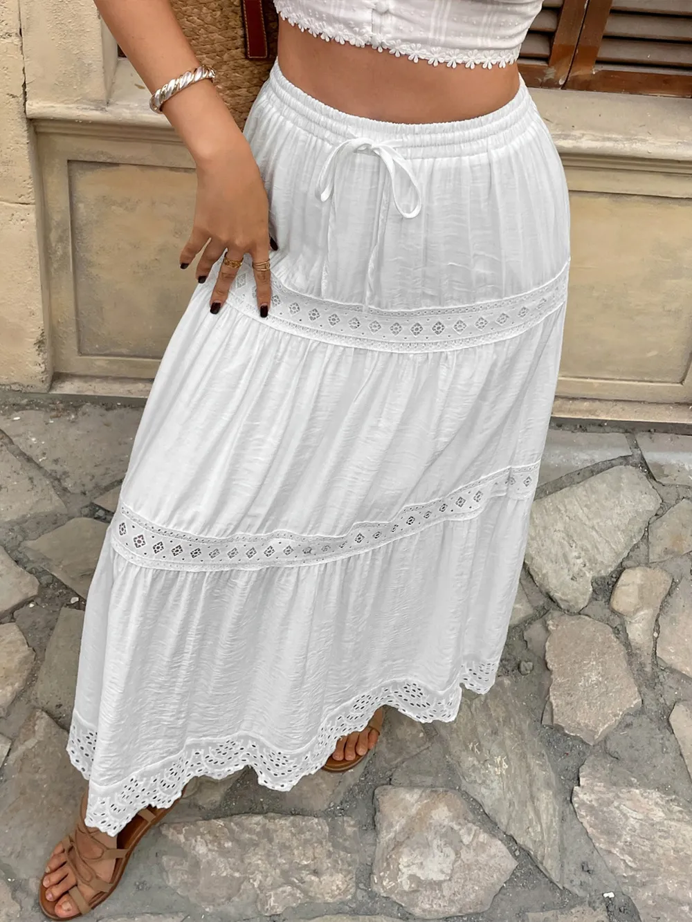Lace Detail Elastic Waist Skirt, image 5