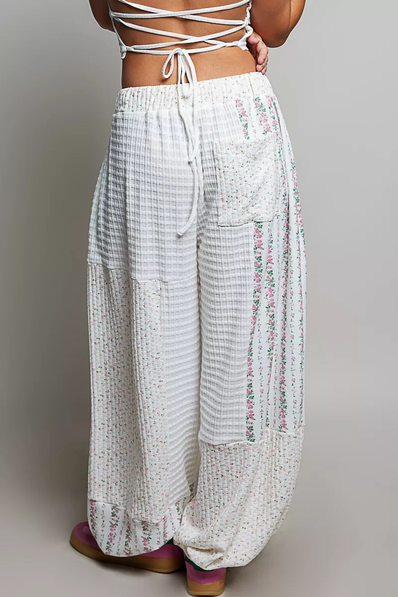 Patchwork Mixed Knit Wide Leg Pants, image 3