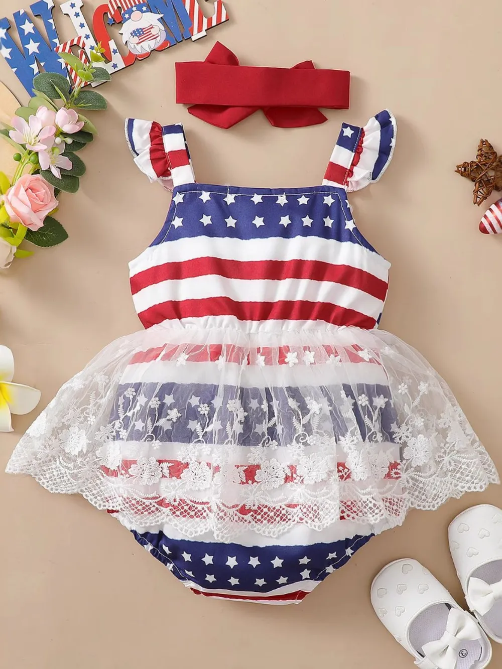 Lace Detail Square Neck Bodysuit with Headband, image 2