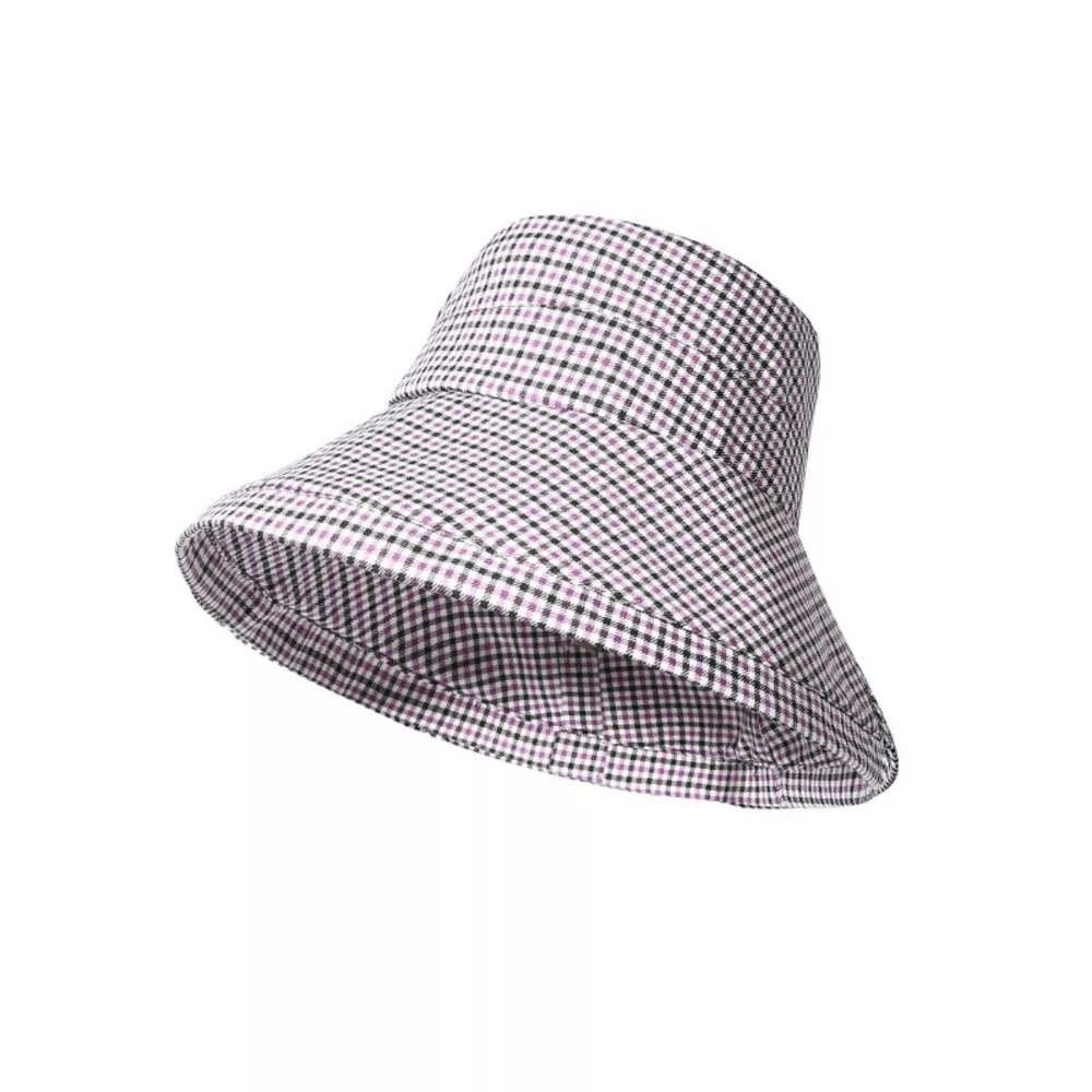 Gingham Pattern Wide Brim Bucket Hat, image 6
