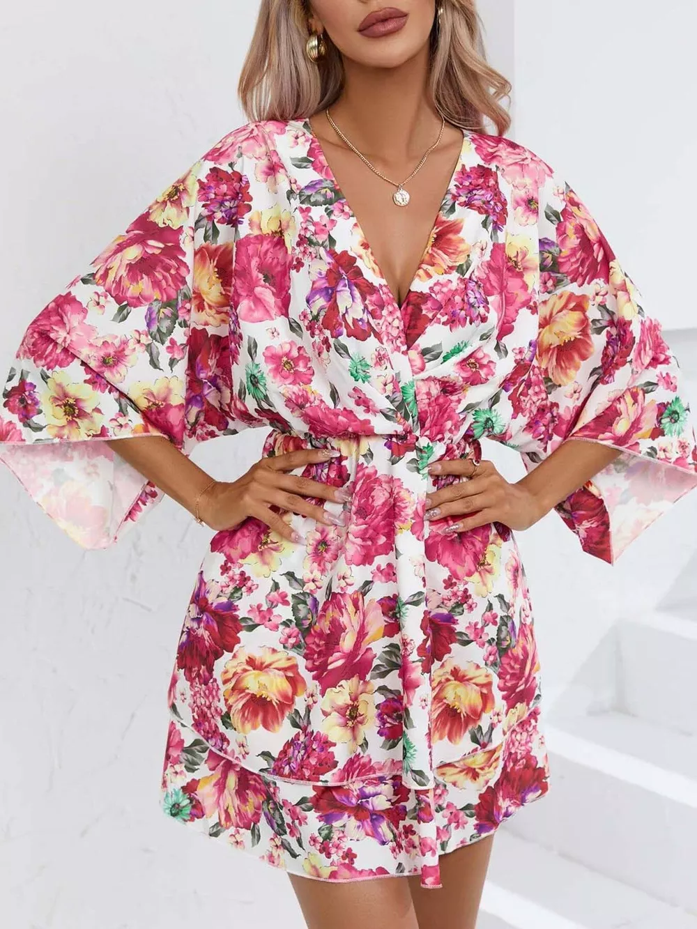 Floral Print Layered Ruffle Hem Mini Dress, image 6