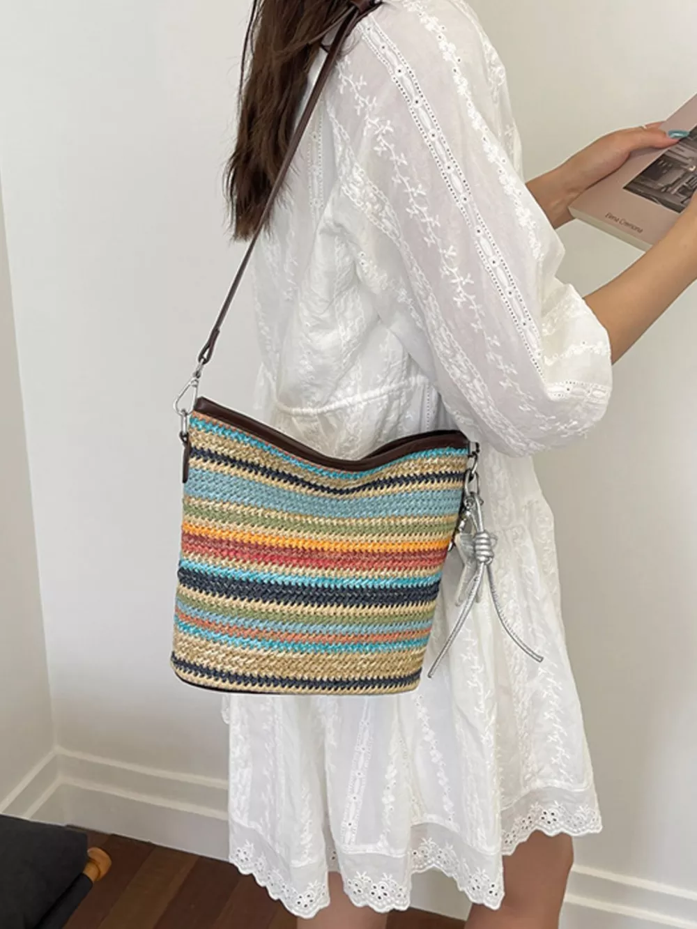 Striped Woven Crossbody Bag, image 6