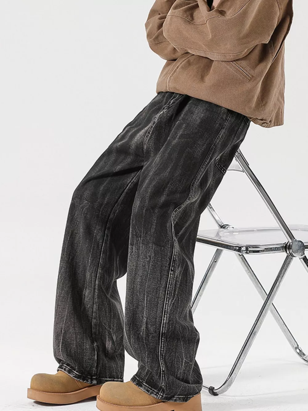 Men's Full Size Wash Wide Leg Relaxed Fit Jeans Plus Size, image 2
