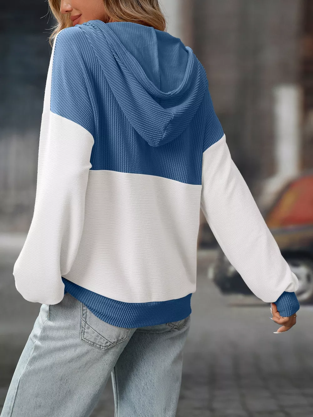 Casual Color Block Button Detail Hoodie, image 19
