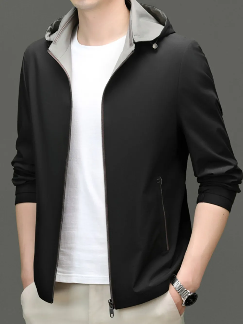 Men's Plus Size Zip Up Long Sleeve Hooded Jacket, image 8