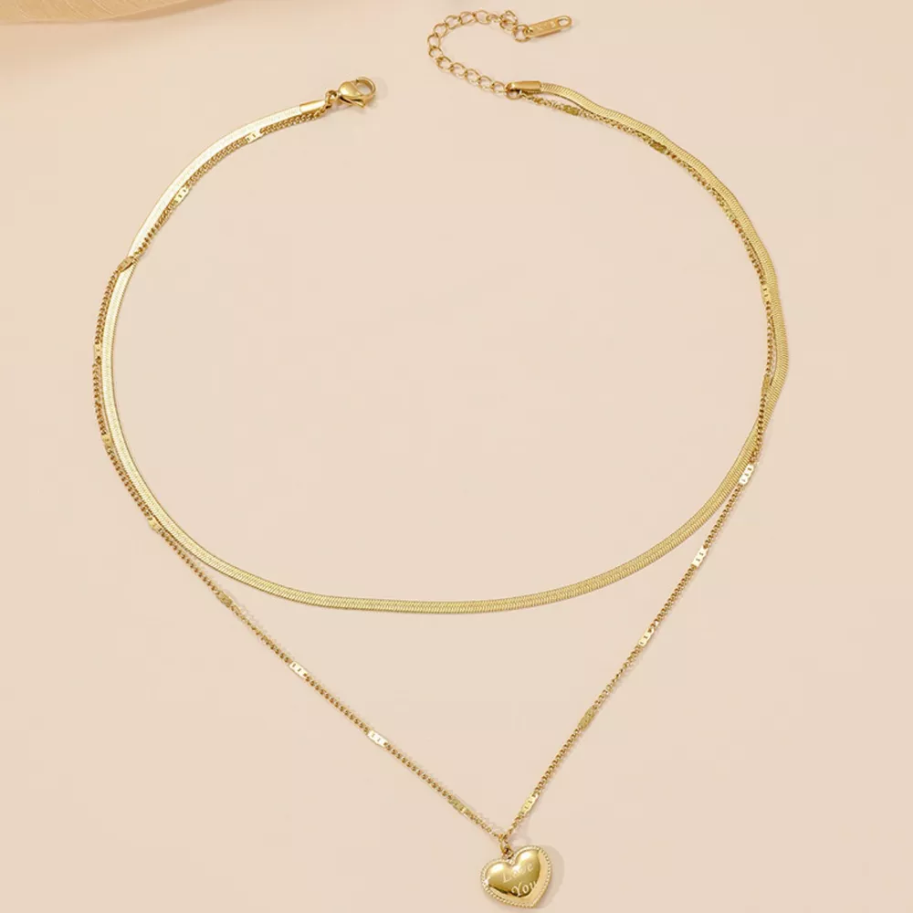 18K Gold-Plated Double Layered Heart Pendant Necklace, image 3