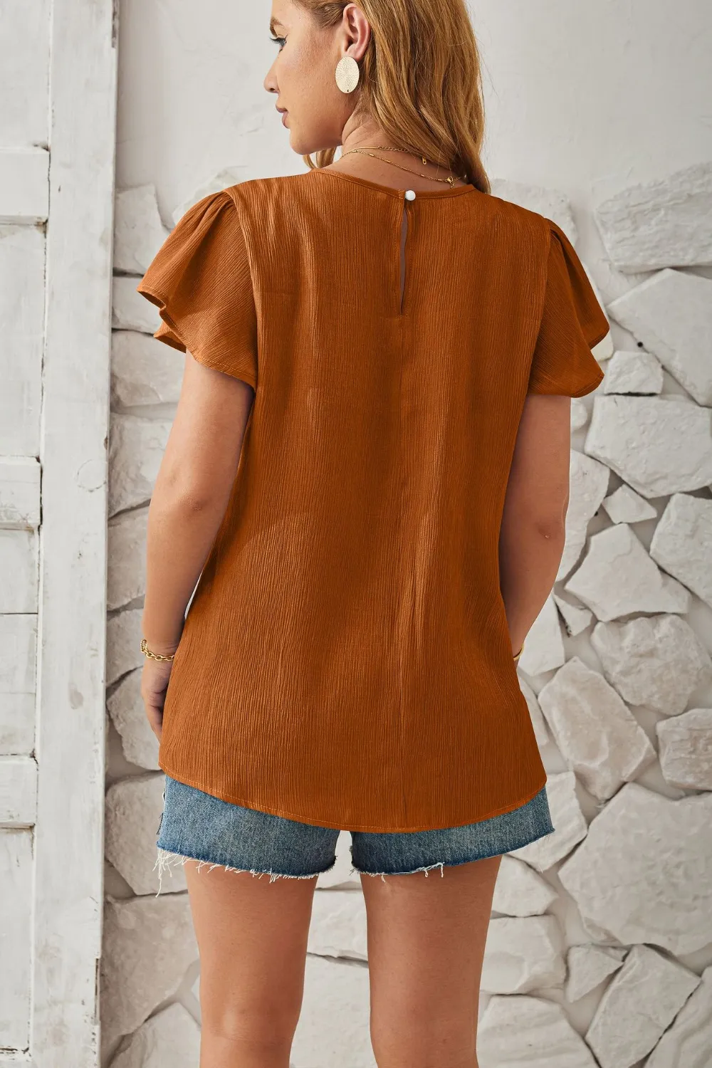 Round Neck Keyhole Cap Sleeve T-Shirt, image 10