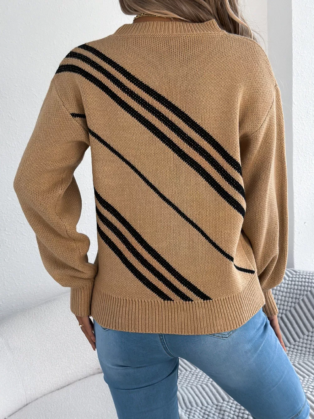 Striped Pattern Casual Round Neck Sweater, image 7