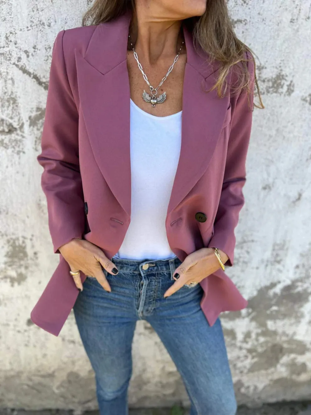 Full Size Collared Neck Long Sleeve Blazer, image 7