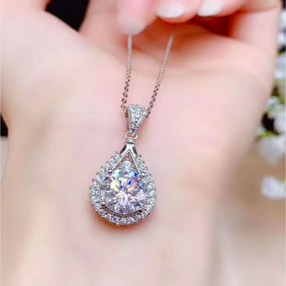 5 Carat 925 Sterling Silver Moissanite Teardrop Necklace, image 7