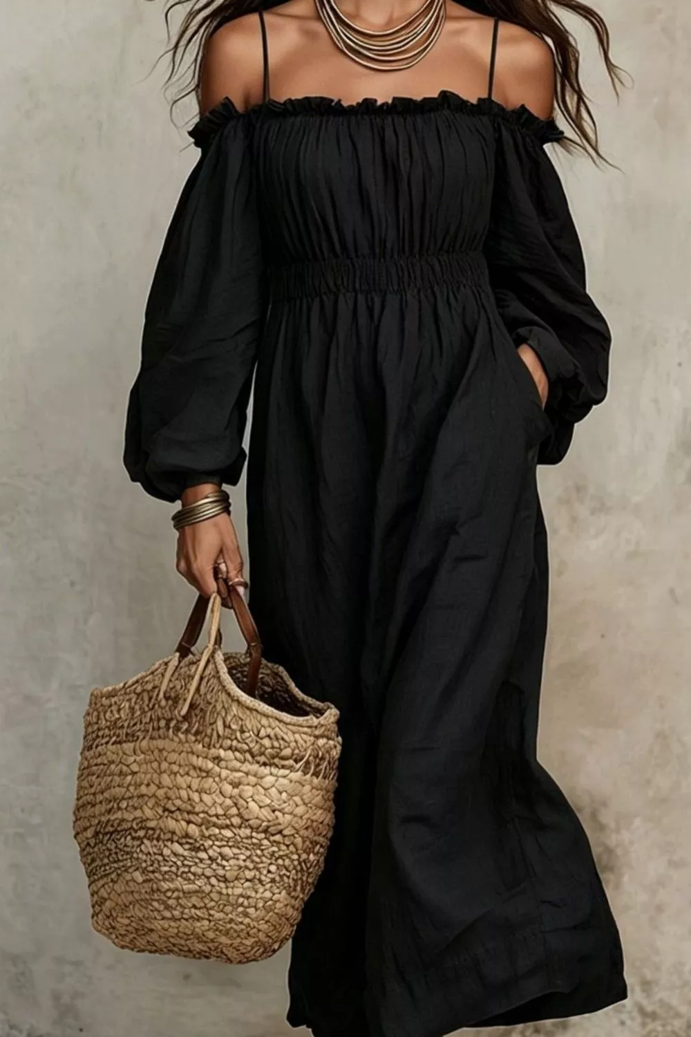 Spaghetti Strap Balloon Sleeve Dress, image 7