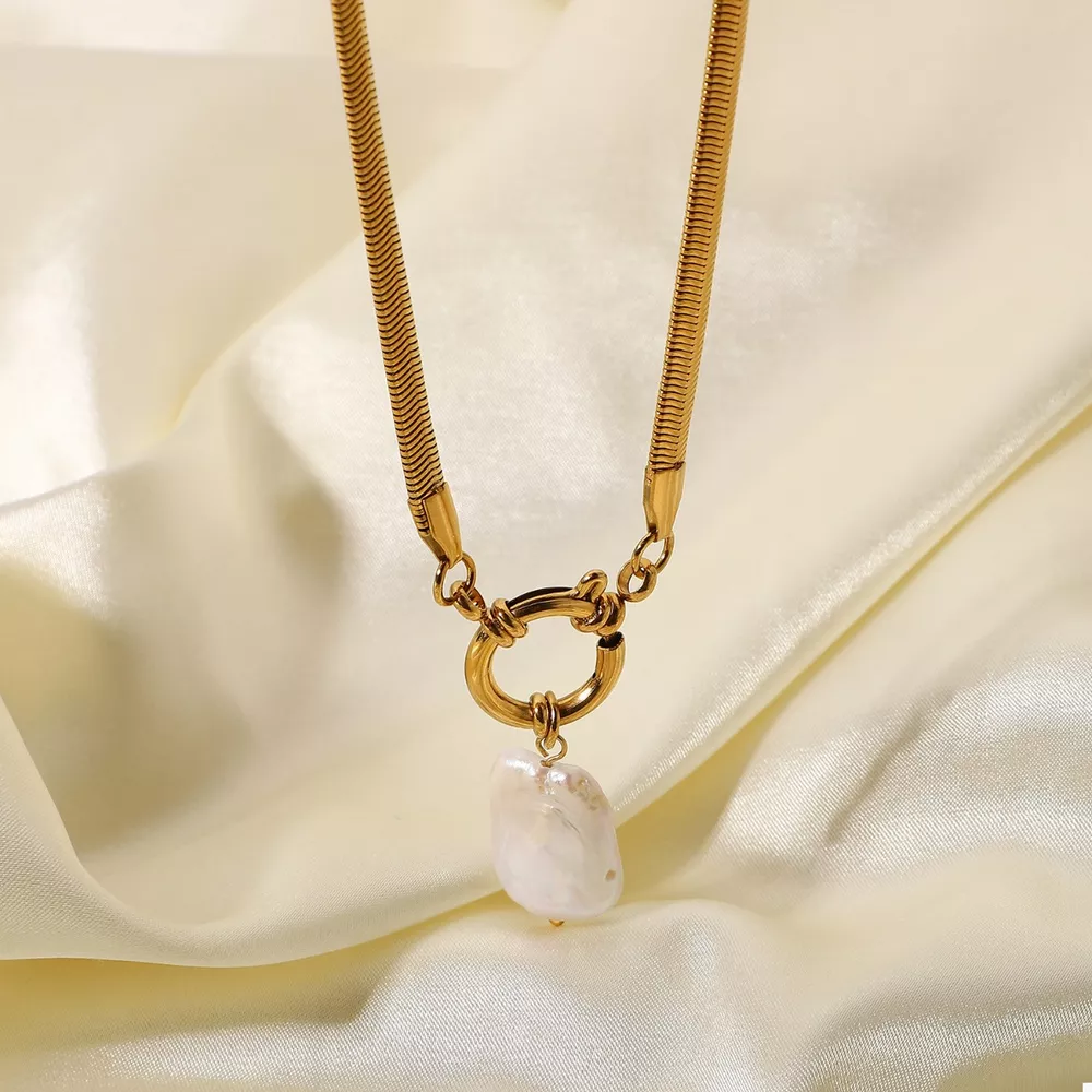 18K Gold-Plated Freshwater Pearl Pendant Necklace, image 3