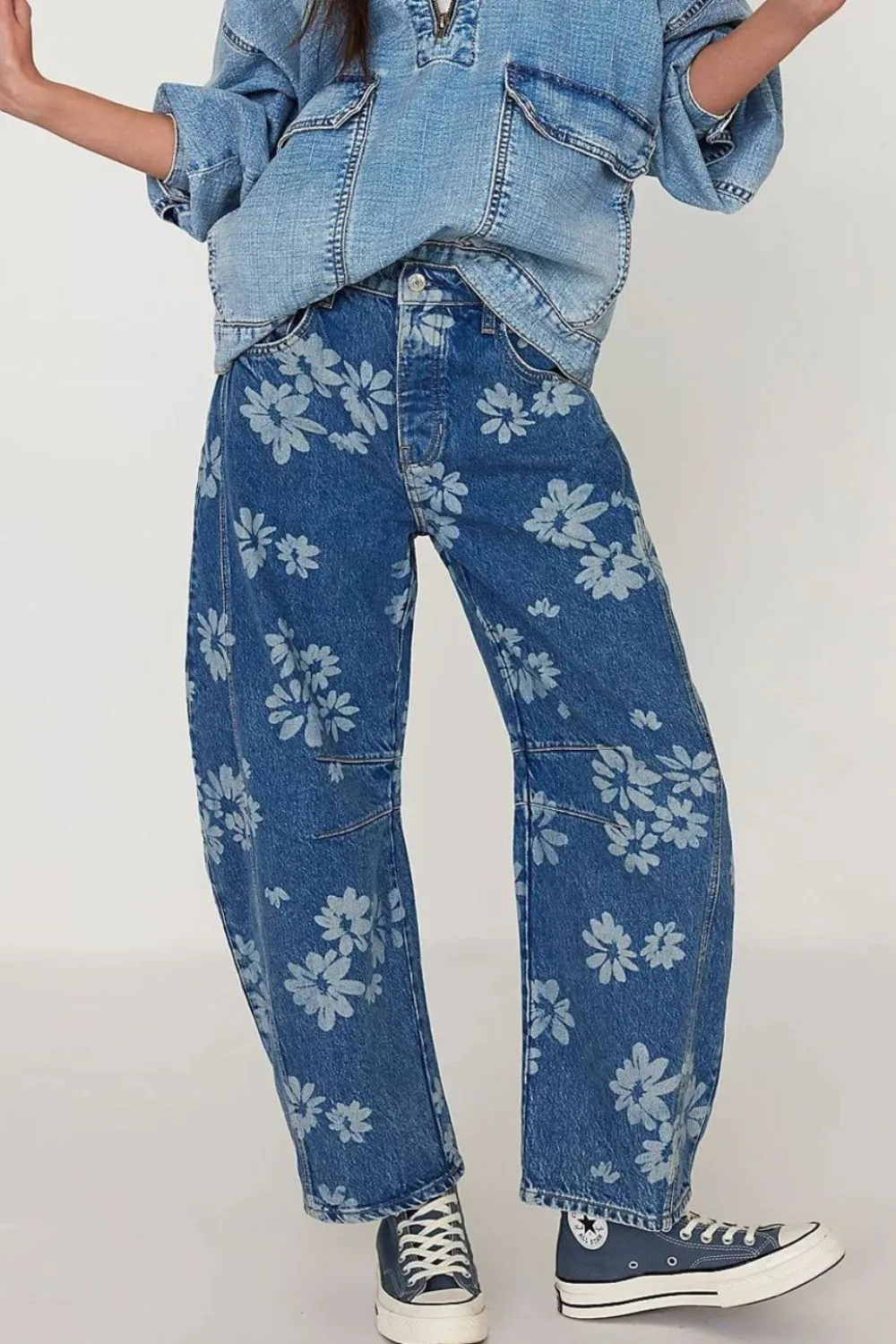 Flower Print Wide Leg Jeans, image 6