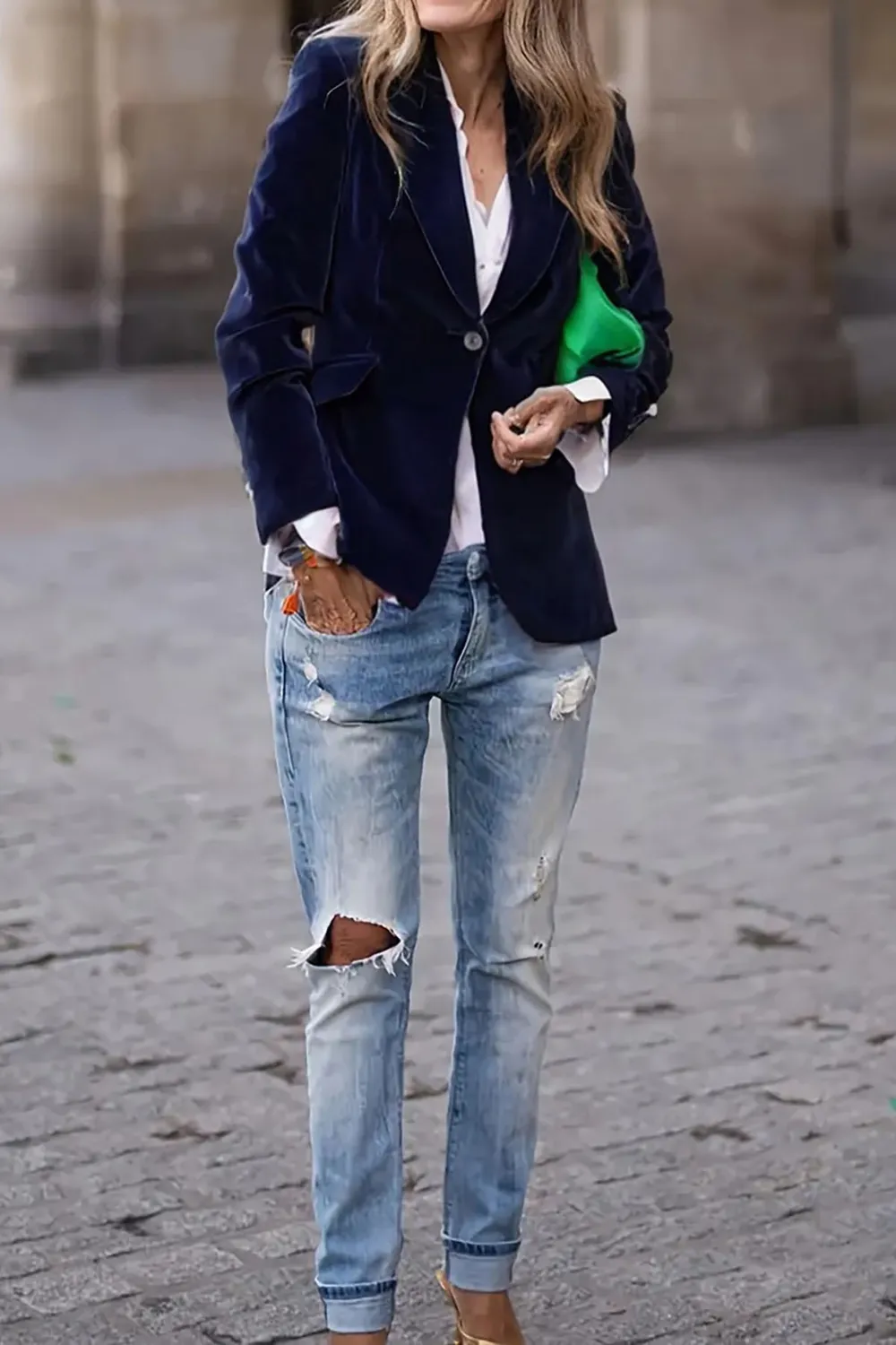 One Button Lapel Collar Long Sleeve Blazer, image 5