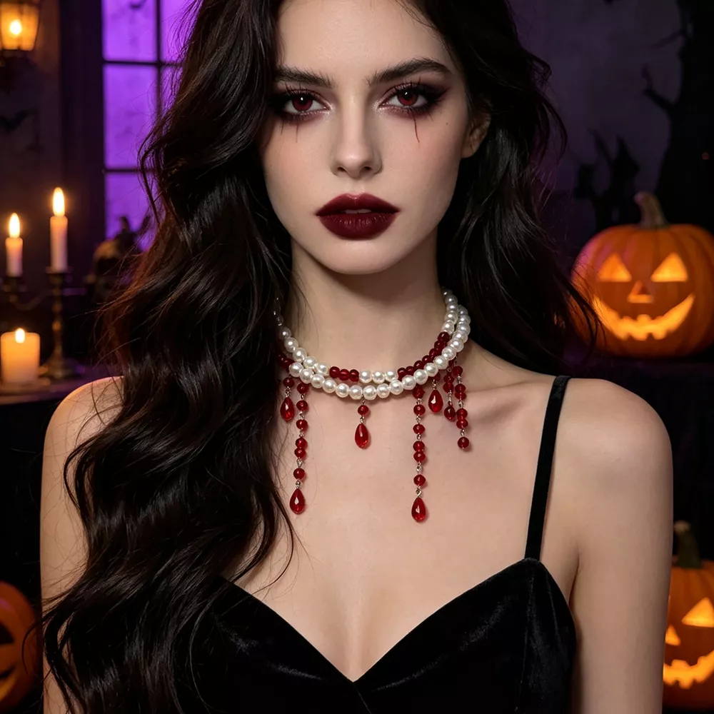 Halloween Pearl Double Layered Choker Necklace, image 4