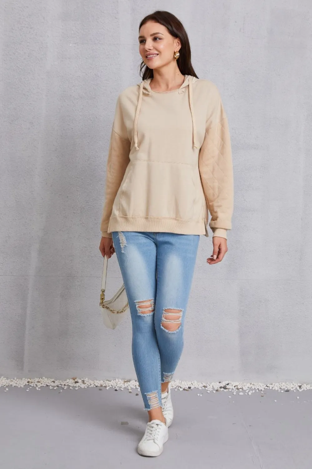 Drawstring Kangaroo Pocket Dropped Shoulder Hoodie, image 6