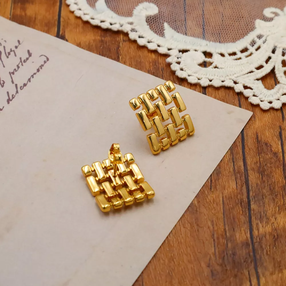 18K Gold-Plated Geometric Stud Earrings, image 2