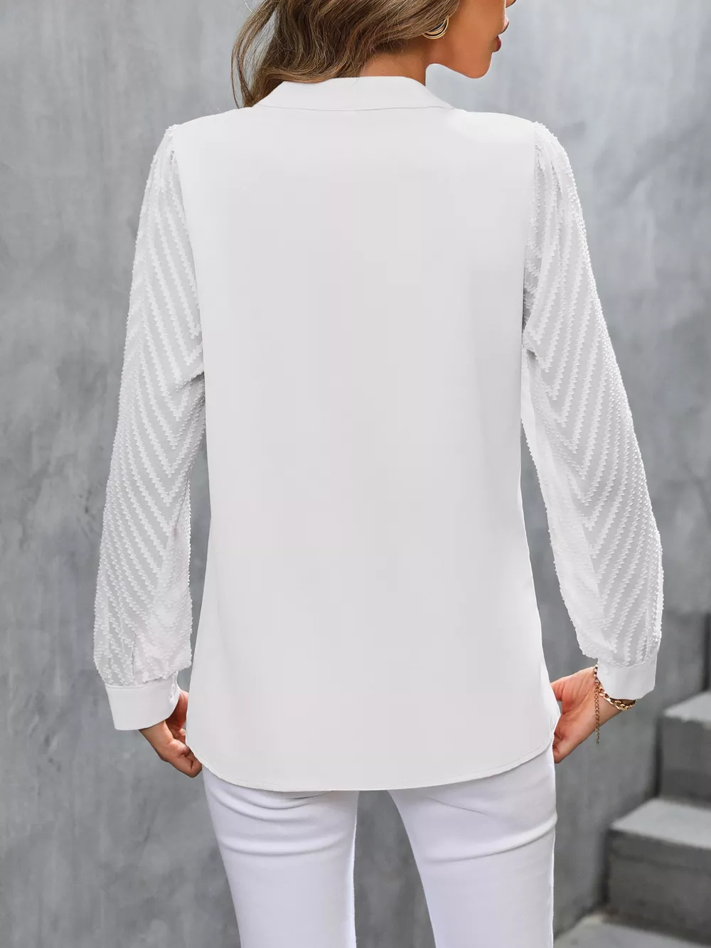 Sheer Sleeve V-Neck Blouse, image 12