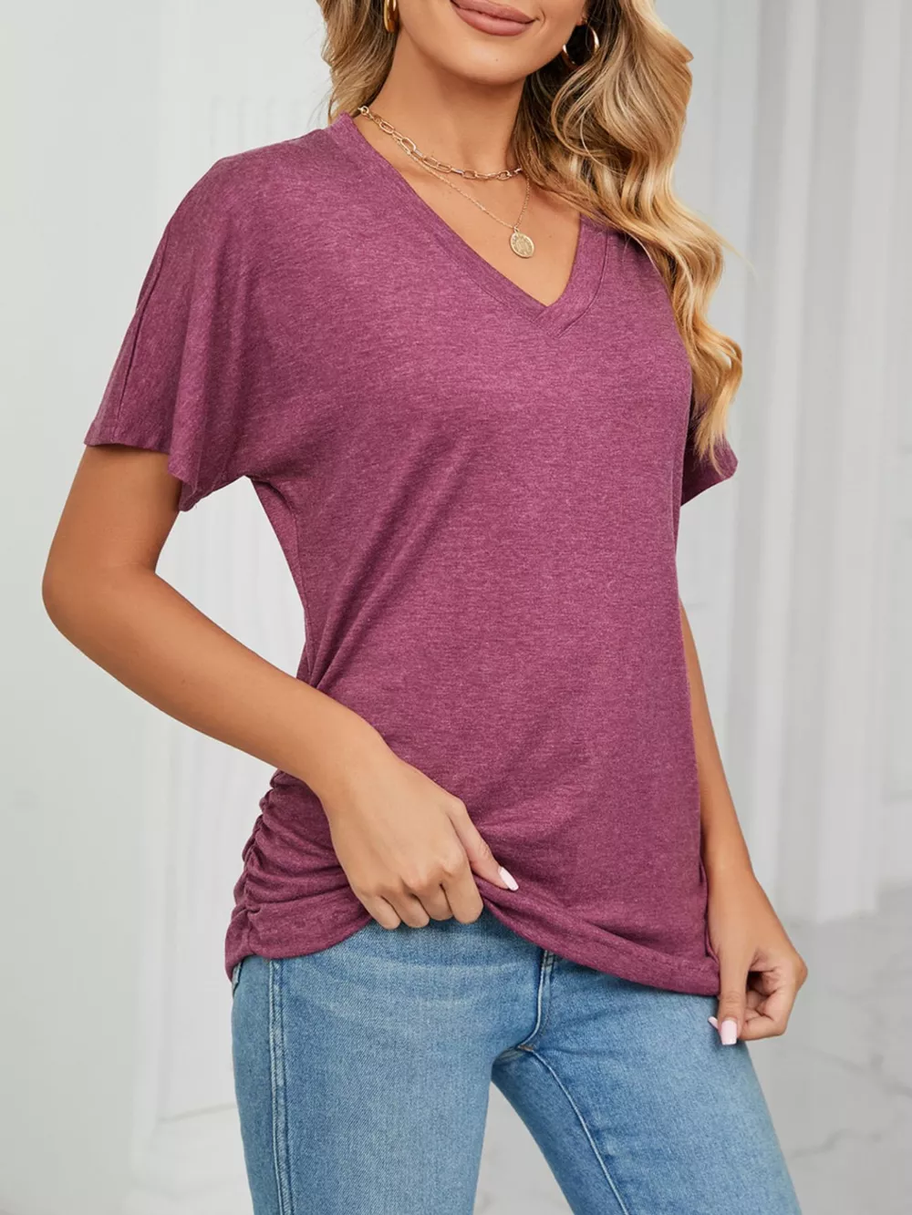 Casual V-Neck Short Sleeve T-Shirt, image 9