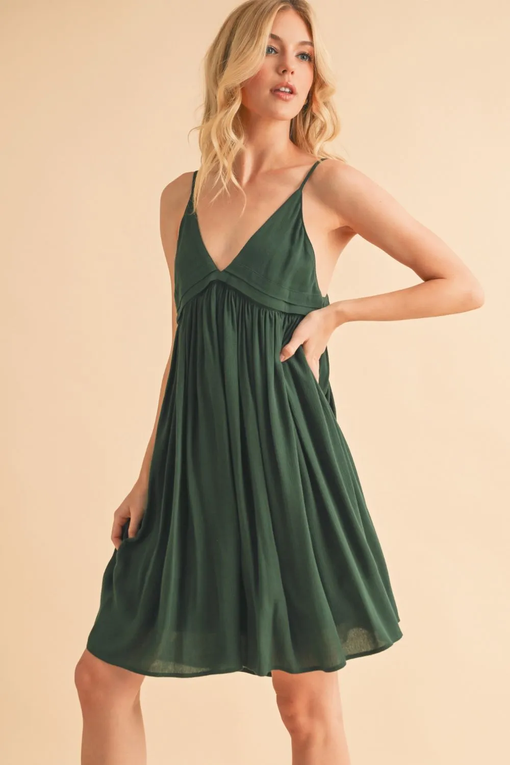 Ruched Plunge Mini Cami Dress, image 3