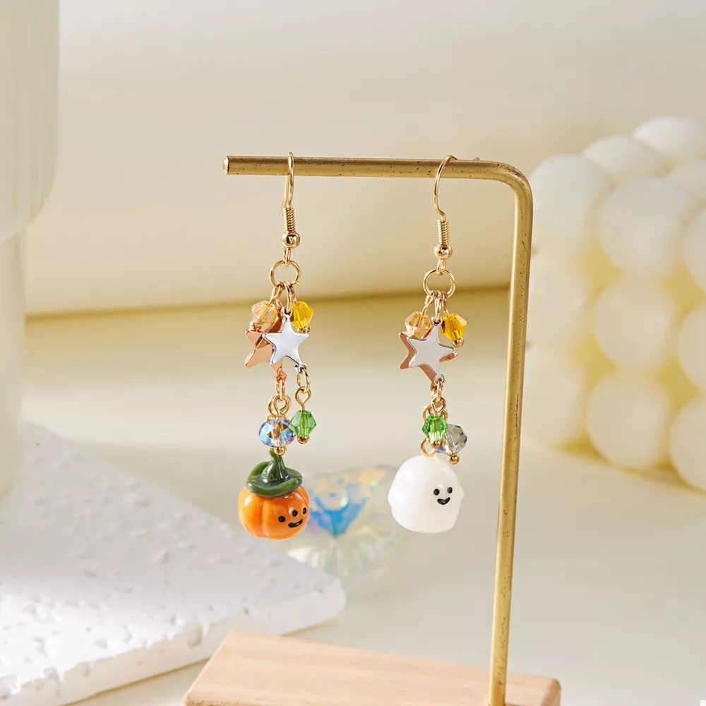 Halloween Asymmetrical Pumpkin Ghost Earrings, image 3