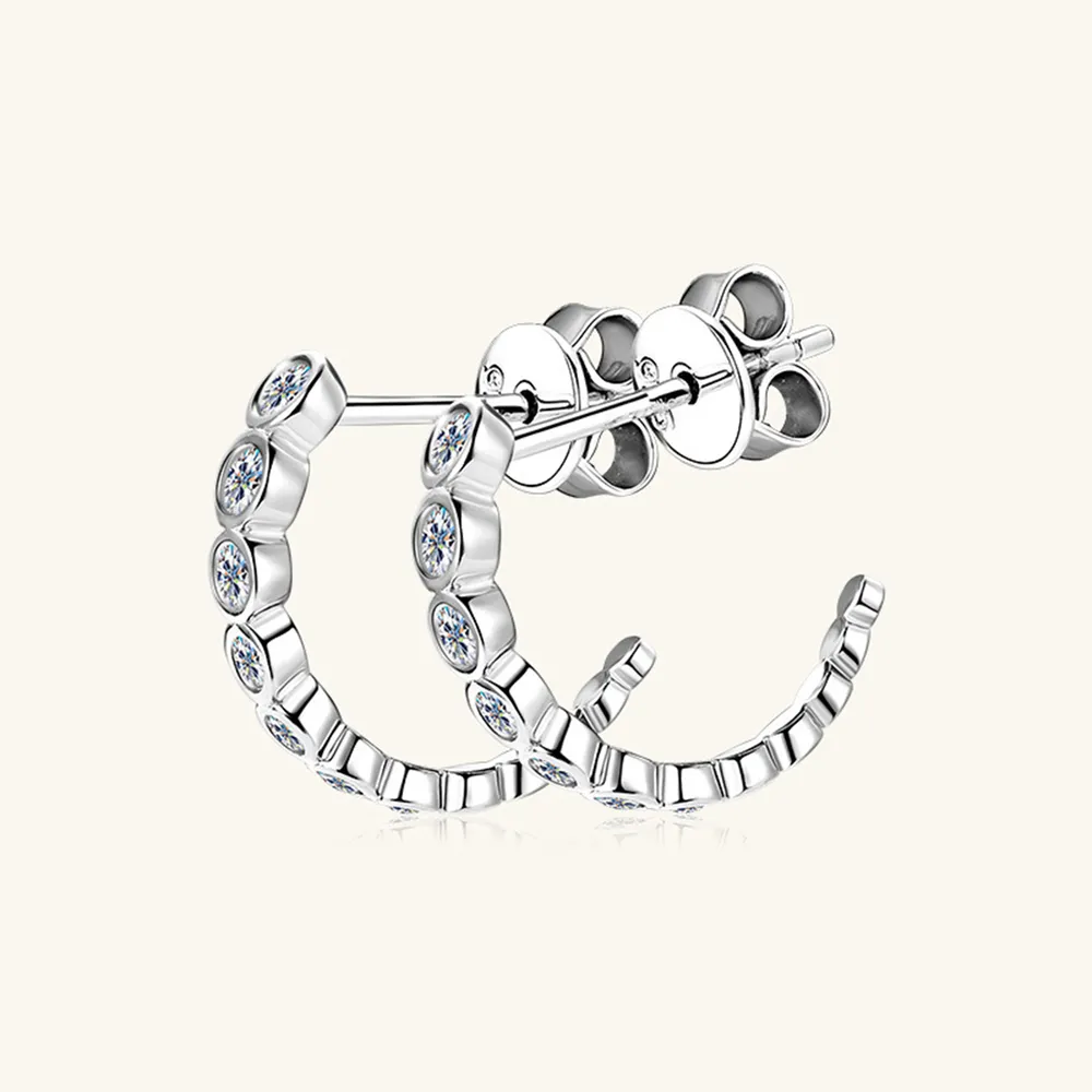 Inlaid Moissanite 925 Sterling Silver C-Hoop Earrings, image 4