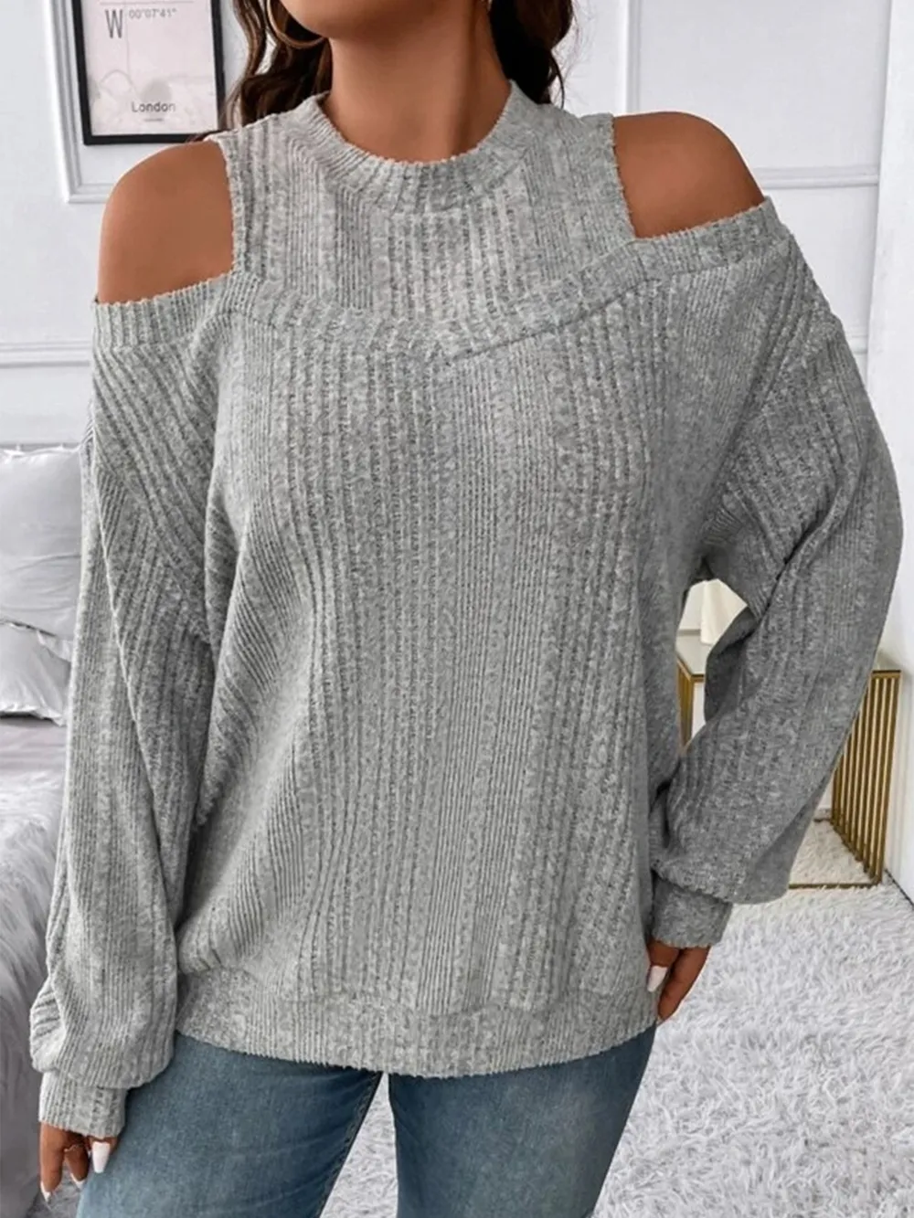 Round Neck Cold Shoulder Sweater, image 8