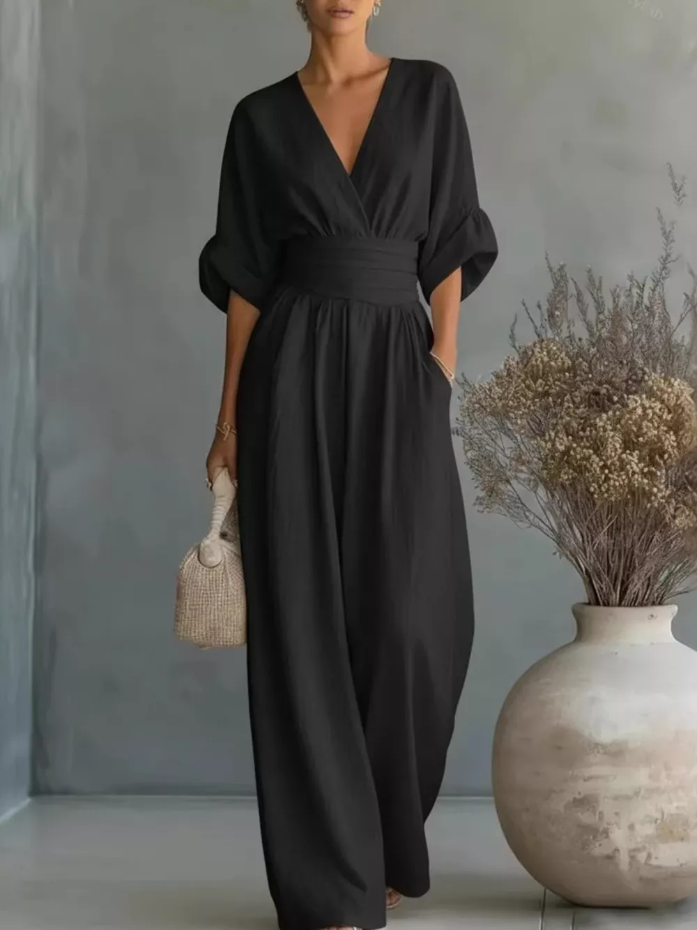 Full Size Half Sleeve Wide-Leg Jumpsuit Plus Size, image 5