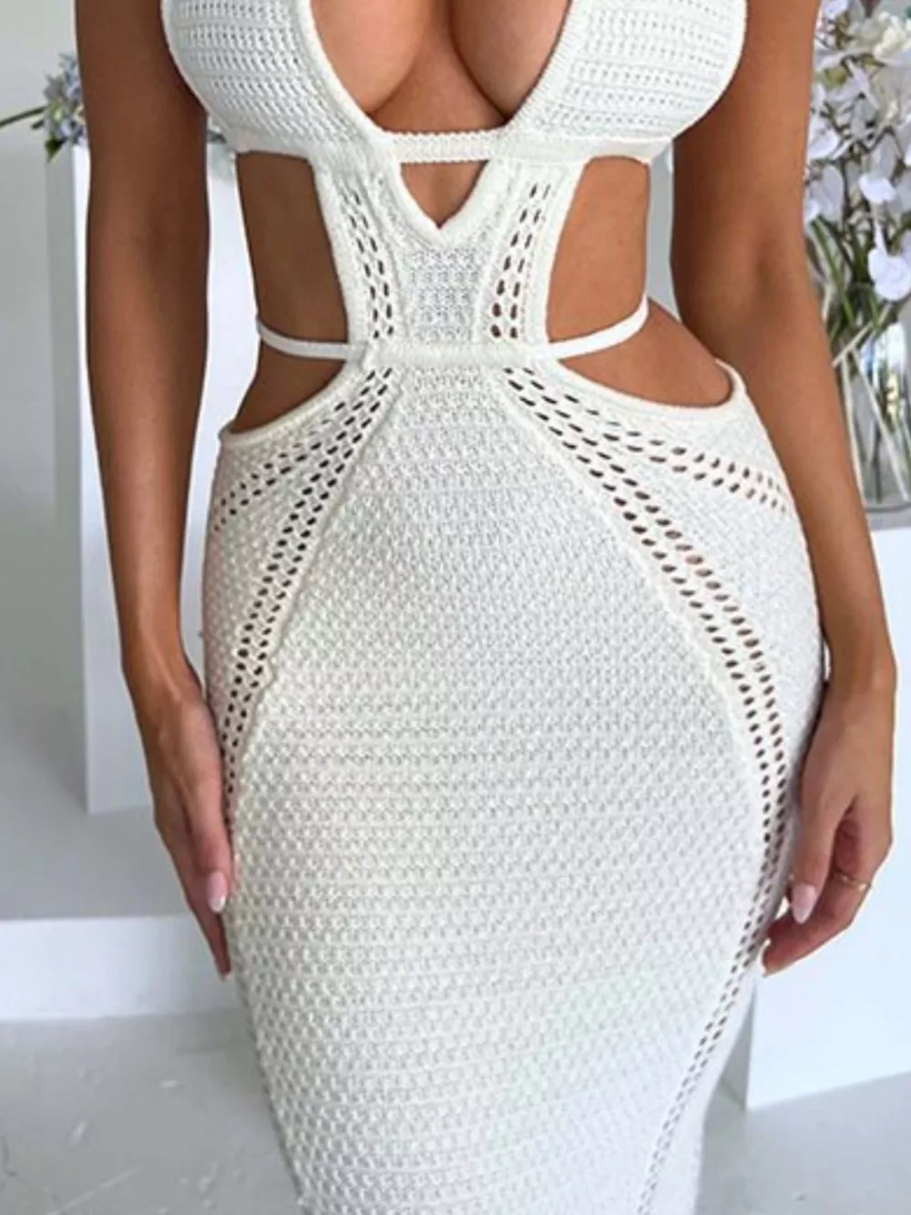 Halter Neck Cutout Knitted Maxi Dress, image 10