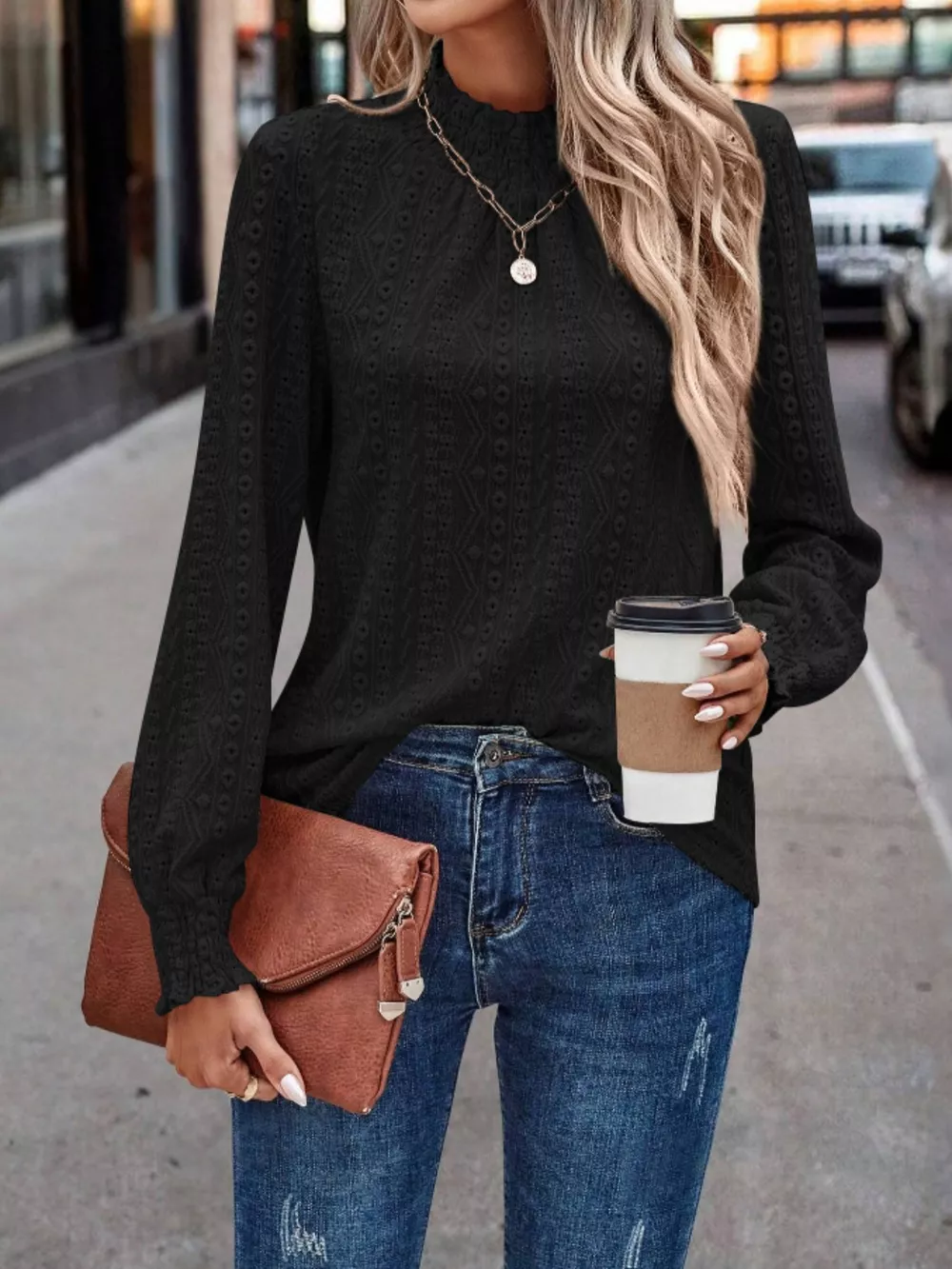 Eyelet Long Sleeve Blouse, image 8