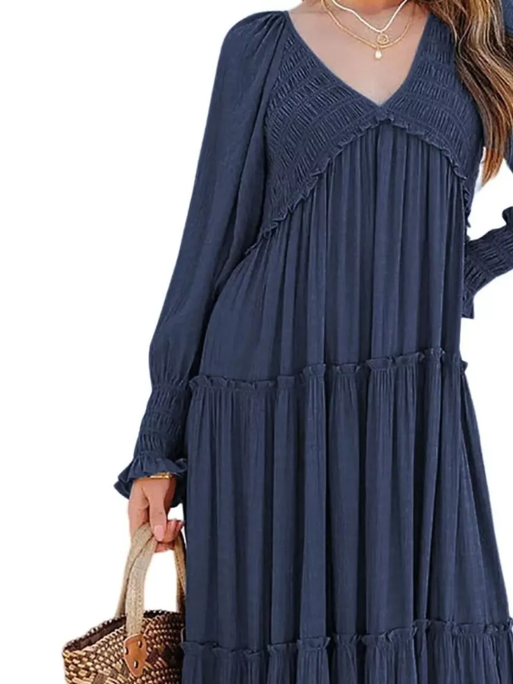 V-Neck Long Sleeve Tiered Maxi Dress, image 22