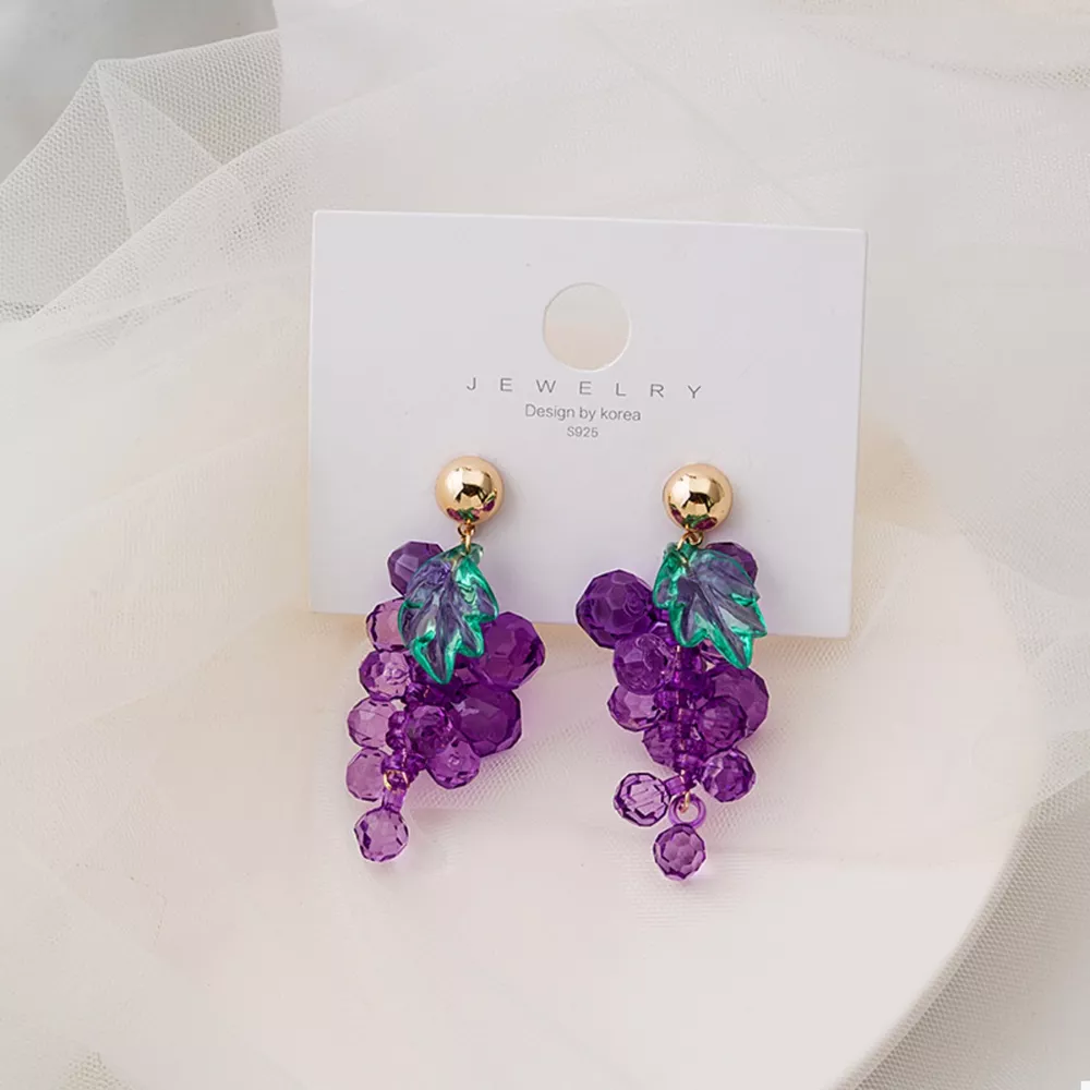 Grape Cluster Beaded Dangle Earrings, image 4