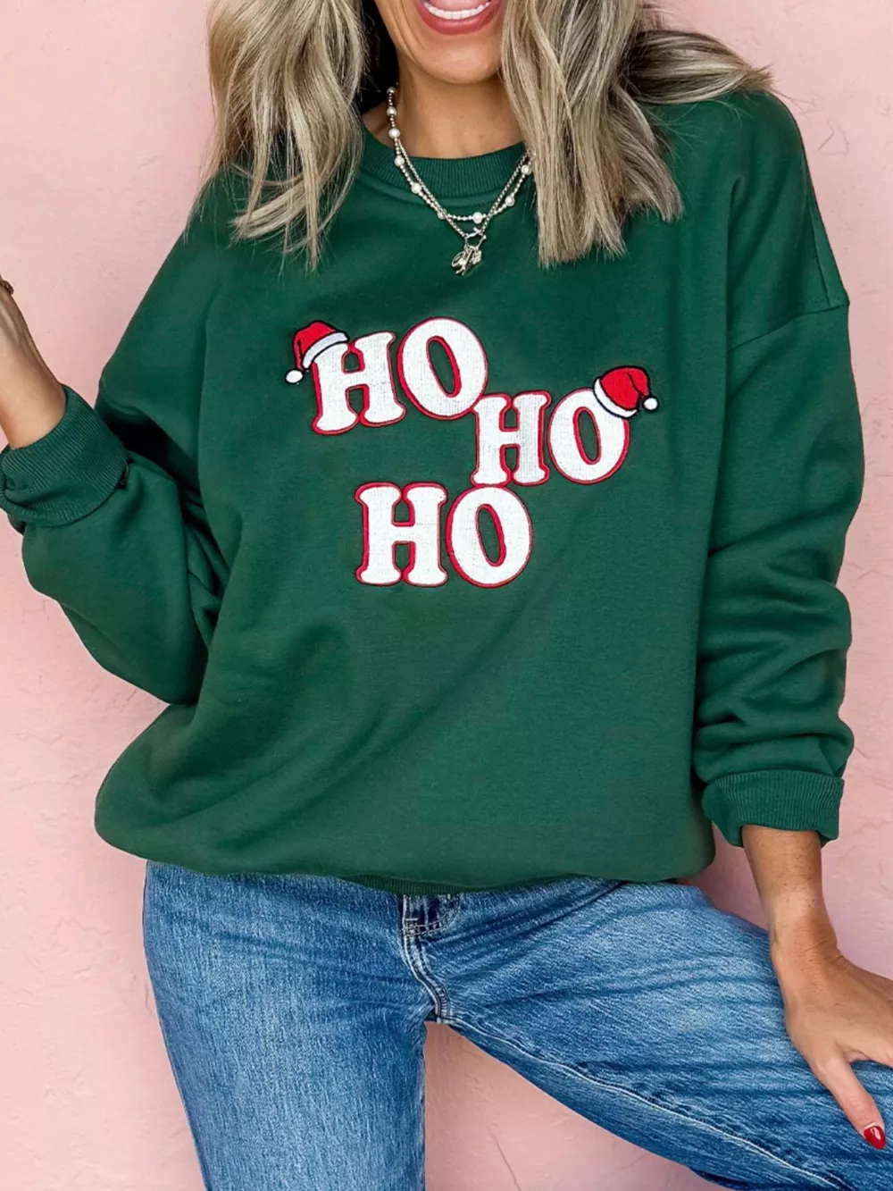 Embroidered Letter Christmas Round Neck Sweatshirt, image 2