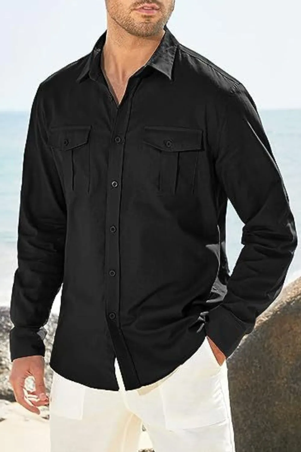 Men's Plus Size Button Down Collared Neck Long Sleeve Shirt, image 10