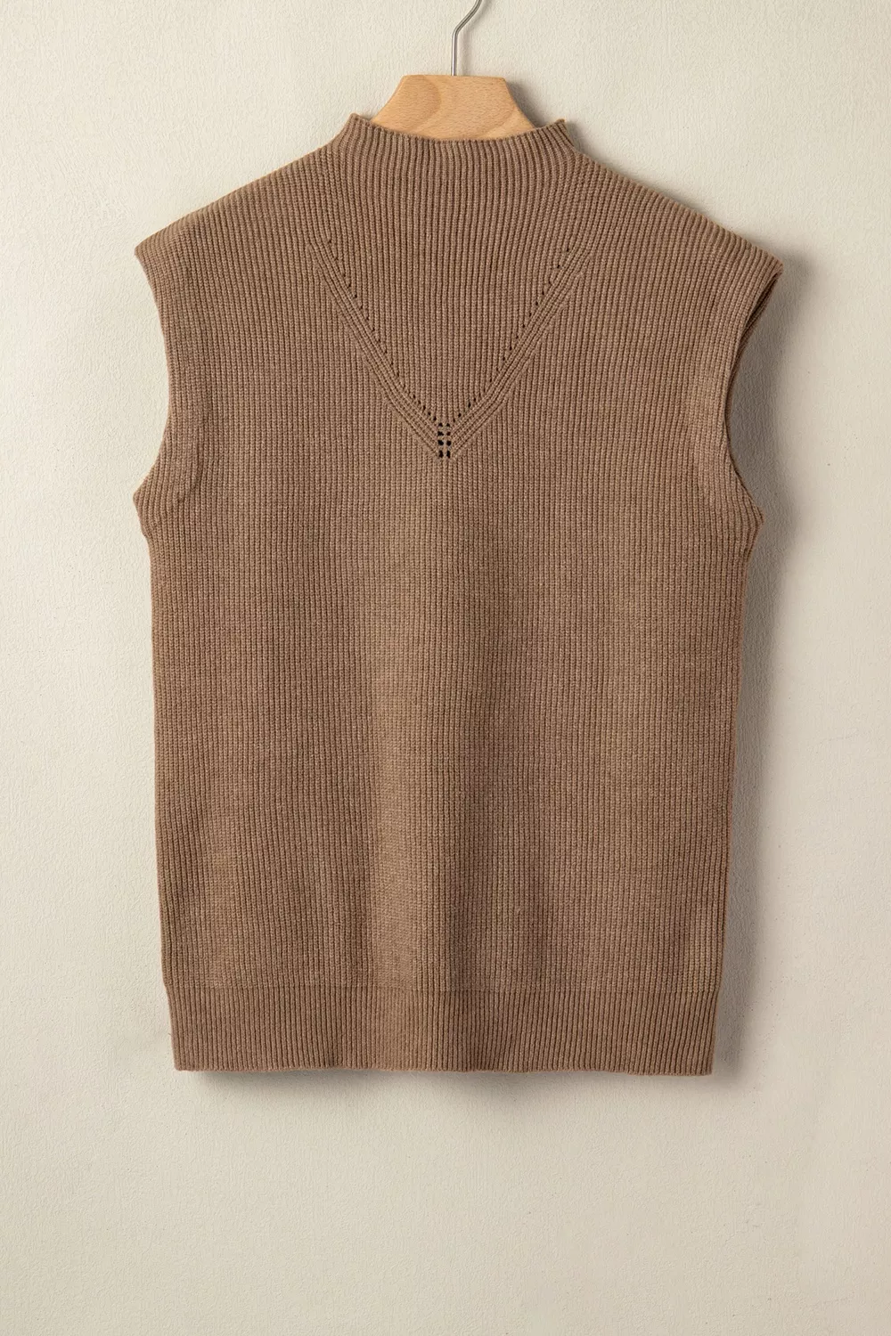 Solid Color Ribbed Knit Mock Neck Loose Sweater Vest, image 3