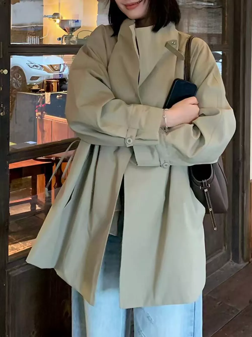 Open Front Long Sleeve Trench Coat, image 7
