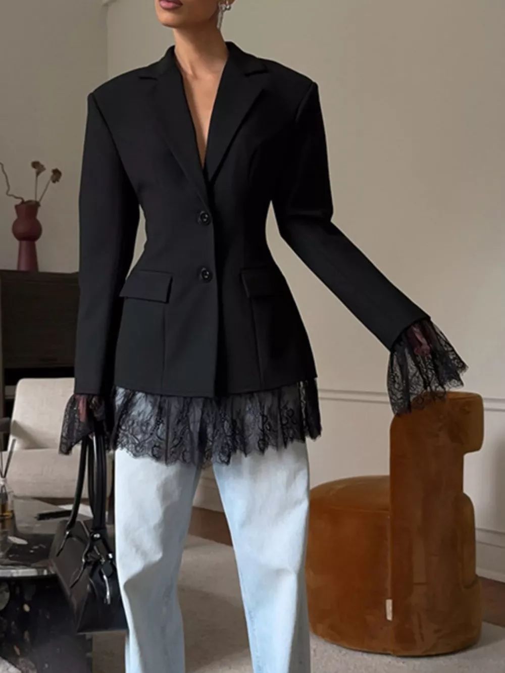 Lace Hem Button Down Blazer, image 7