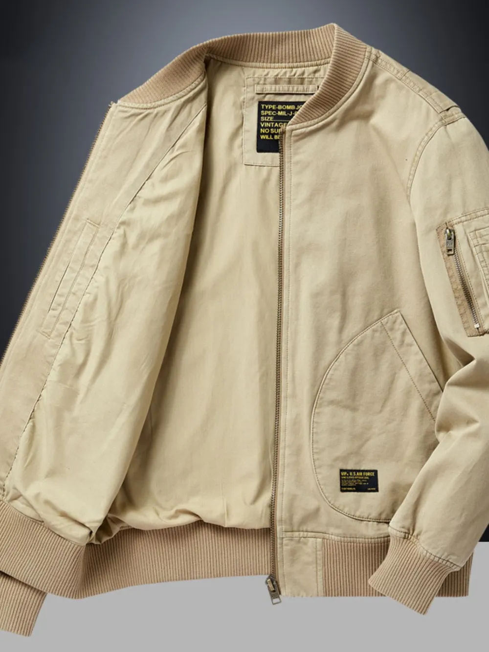 Men's Plus Size Zip Up Baseball Collar Bomber Jacket, image 4