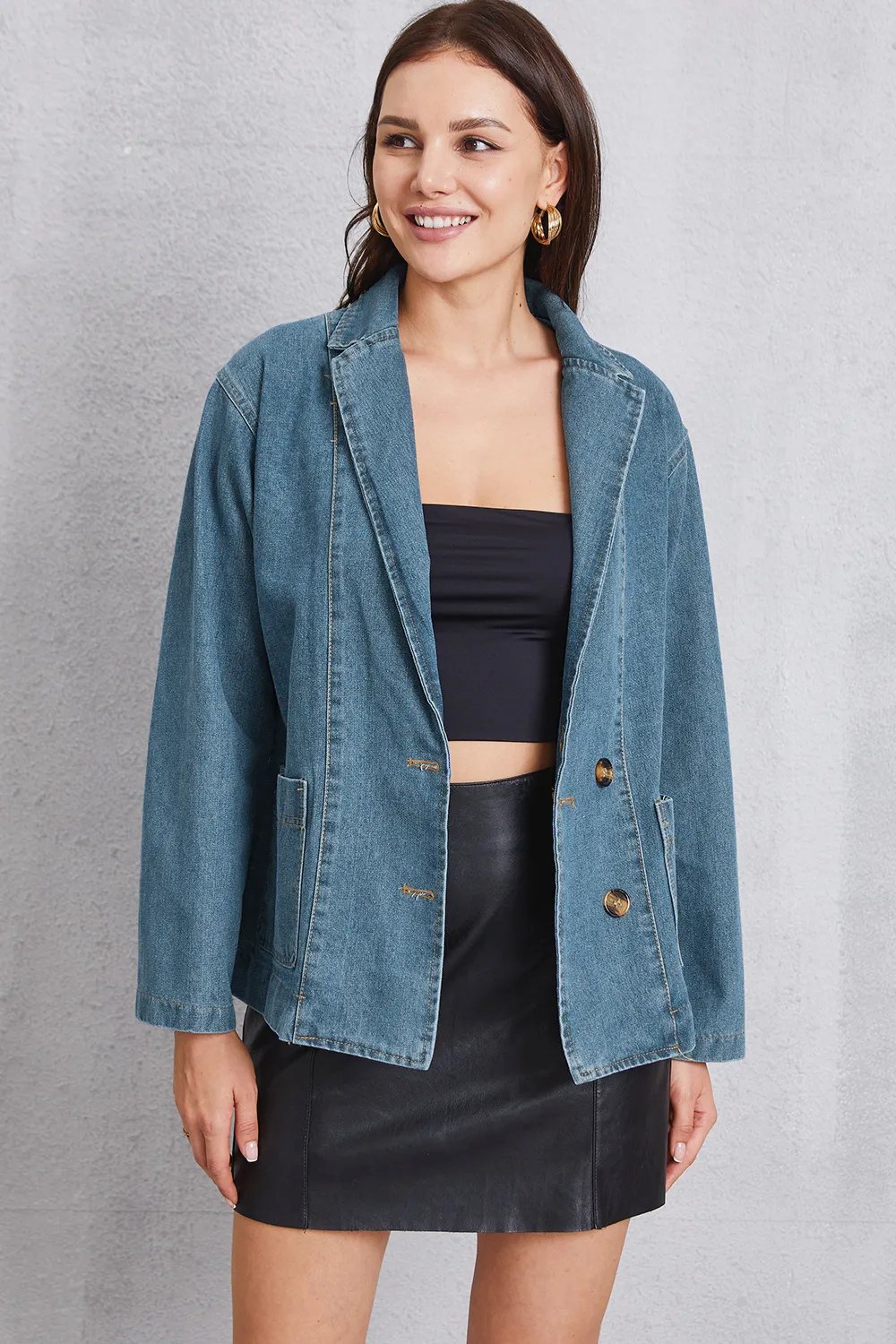 Pocketed Button Up Denim Jacket, image 5