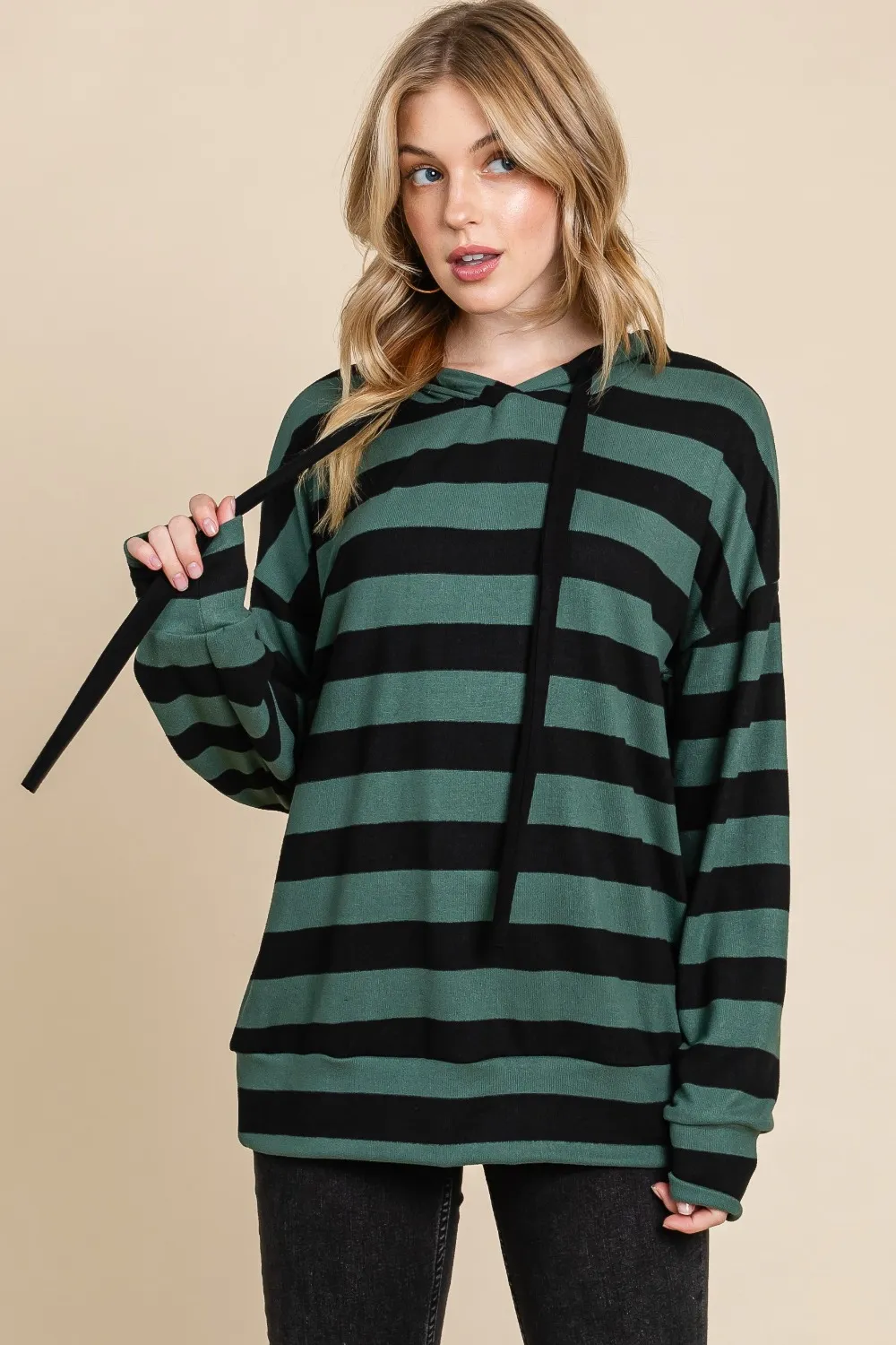 Drawstring Striped Dropped Shoulder Hoodie, image 3