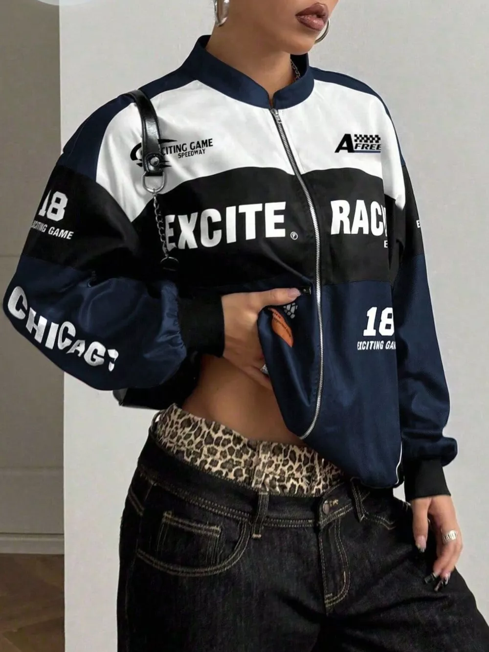 Letter Print Zip Up Jacket, image 10