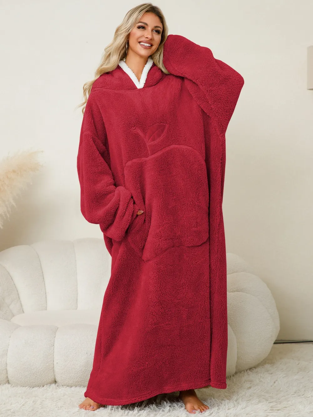 Pocketed Contrast Long Sleeve Hooded Lounge Dress, image 5