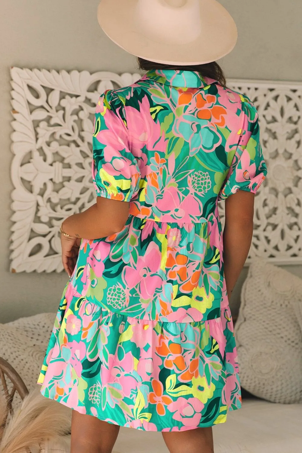 Button Down Floral Puff Sleeve Babydoll Dress, image 13